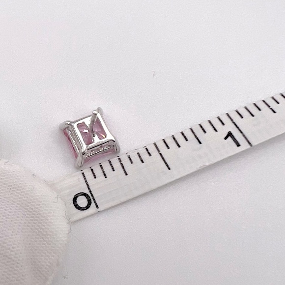 7mm Square Pink Cz .925 Sterling Silver Earrings - Picture 13 of 13